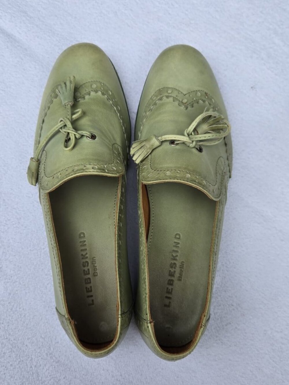 Liebeskind Berlin Sage Green Leather Tassel Loafers Size 38